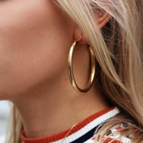 2020 New Fashion Womens Earrings Gold Metal Large Circle Geometric Round Big Hoop Earrings for Women Party Jewelry Girl Gifts