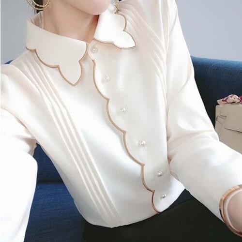 2021 Spring New Fashion Long Sleeve Solid Color Shirt Lace Collar Chiffon Shirt Women fashion clothes woman 2020