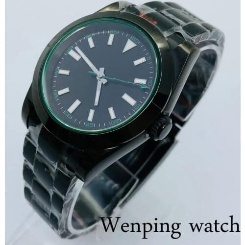 New 40mm Black PVD Case Sapphire Glass Black No Logo Dial Luminous Men Watch MIYOTA NH35 Automatic Movement Wristwatch