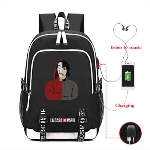 La Casa De Papel Oxford Backpack USB Charging school bag Paper House music mochila Backpack travel bag laptop knapsack