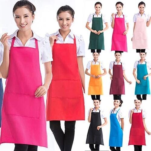 Unisex Simple Pure Color Kitchen Restaurant Bib Cooking Apron with Pocket