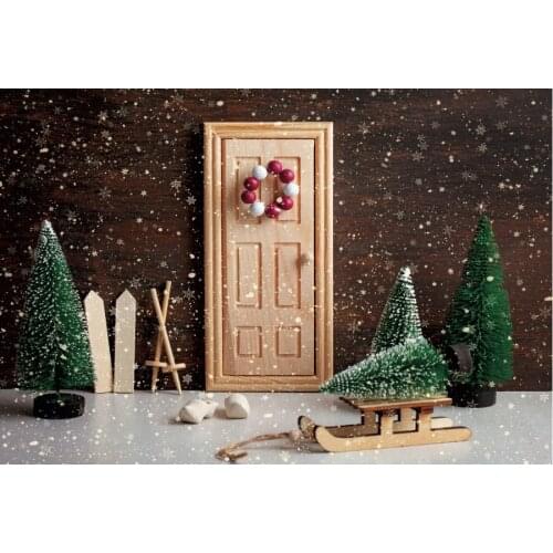 Christmas Backdrop Pine Snowflakes in Front of The Door Photography Background New Year Xmas Party Decor Photo Booth Studio Prop