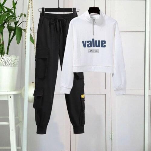 Tracksuit Women Two Piece Set Autumn Clothes Fashion Print Pullover Female Top and Cargo Pants Sport Suit Casual Womens Sets