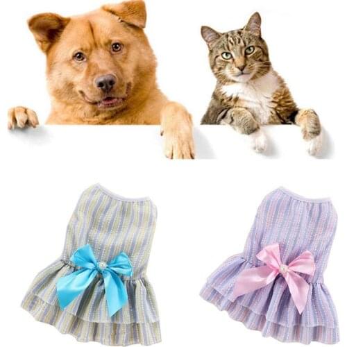 Free Stripes Dog Clothes Pet Dogs Ca Skirt Small Fresh Spring Summer Thin Skirt Dog Dress Casual Vertical Butterfly Pet Skirt