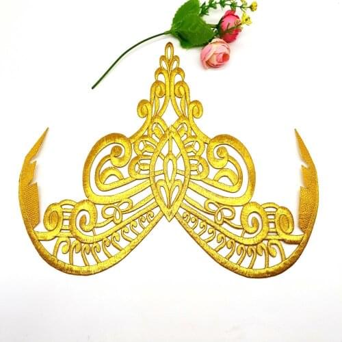 Iron On Appliques Garment Flower Gold Embroidered Patches 25cm*28cm