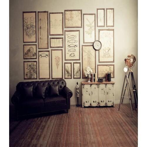 TR Photography Camera Backdrops Vinyl Black Sofa Wood Floor Pictures Wall Backdrop for Wedding Photo Shoot Indoor Real Backdrops