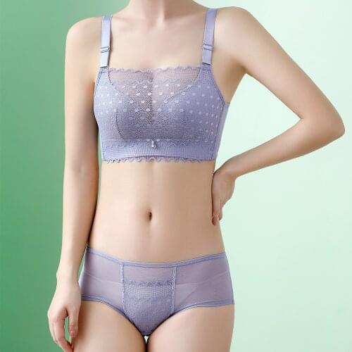 Comfortable Lace Women Bra Panty Sets Wireless Tube Top Wide Bust Brassiere Knickers Underwear Sexy Padded Push Up Bralette