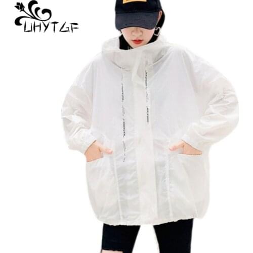 UHYTGF Hooded Outdoor Summer Jacket Women Long-Sleeved Anti-UV Breathable Thin Sun Protection Clothing Female Plus Size Coat1626