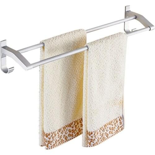 Punch-free towel rack, space aluminum bathroom pendant, toilet-free drilling, thickening, double-bar, single-bar towel bar