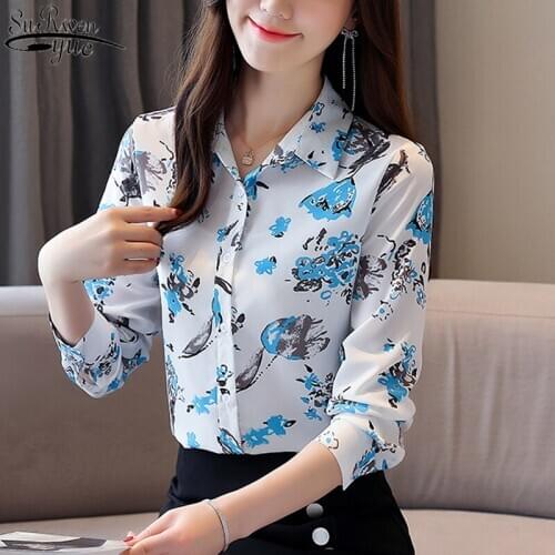 Single-breasted Blouse Women 2021 Autumn New Fashion Slim Ol Style Commuter Shirt Womens Printed Long Sleeve Floral Shirt 10623
