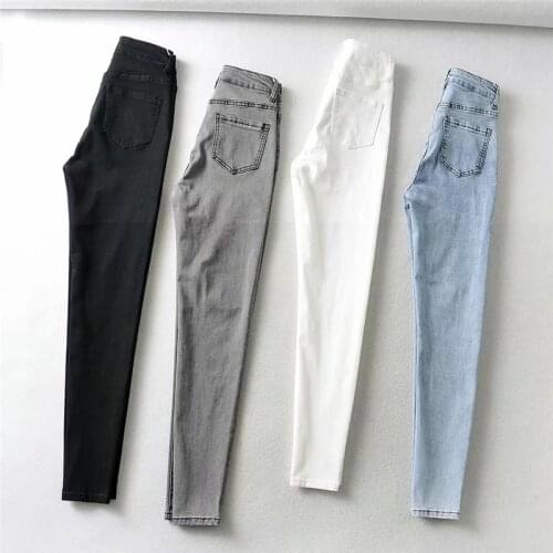 Womens Jeans High Waist Washed Denim Trousers 2021 Female Fashion Elastic Slim Fit Skinny Feet Nine Points Pencil Pants