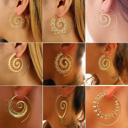 LIMARIO Punk Personality Round Spiral Drop Earrings Exaggerated Circle Leaf Whirlpool Gear Earrings for Women Jewelry
