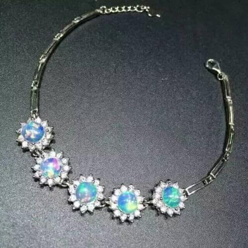 Natural Multicolor opal Bracelet Natural gemstone Bracelet 925 silver bracelet Female Fashion Diana party fine jewelry Gift