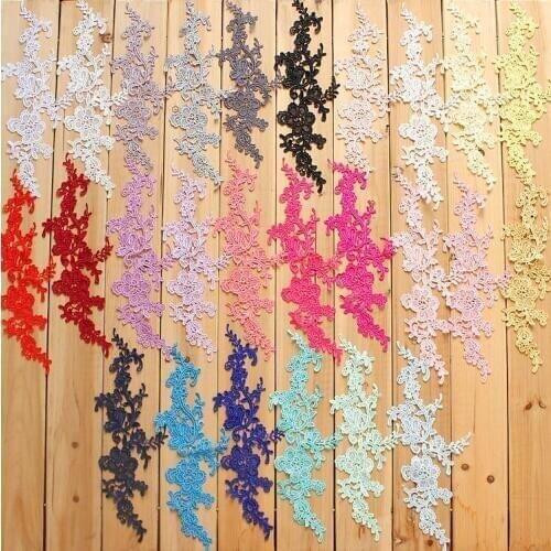 4 Piecea/2 Pairs 26 Colors White Pink Royal Blue Violet Red Venise Flower Lace Applique Trim Wedding Dress Sewing Lace 33*10cm