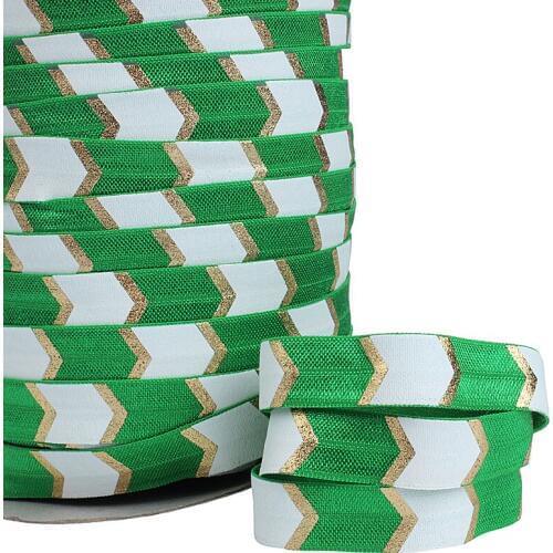 50 yards/lot) Wholesale chevron patterns white ink and gold foil printed foe elastic ribbon for hair ties