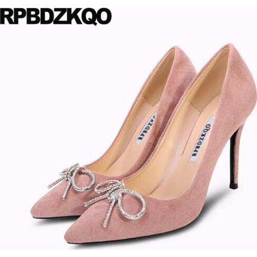Diamond extreme super red 8cm scarpin high heels rhinestone pointed toe ultra pink chic crystal shoes pumps dress bow women