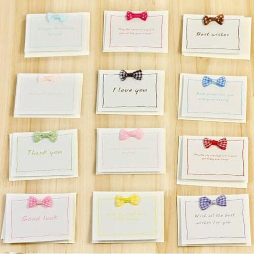 50pcs/lot Kawaii Bow Greeting Cards Goodluck/Best Wishes/Thank You/Happy Birthday Bowknot Gift Cards Offic Stationery Letter Pad