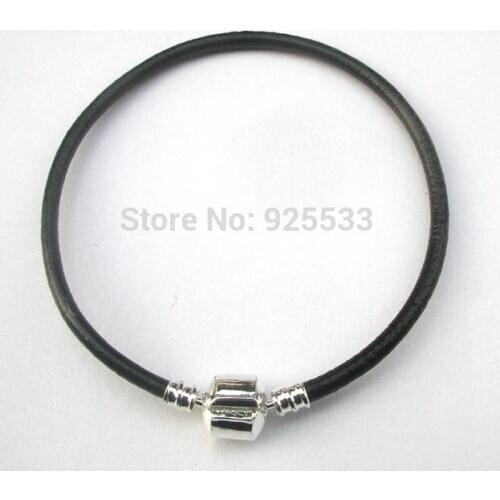 Free shipping 50pcs black real cowhide leather bracelet fit European bracelet Big Hole Beads DIY