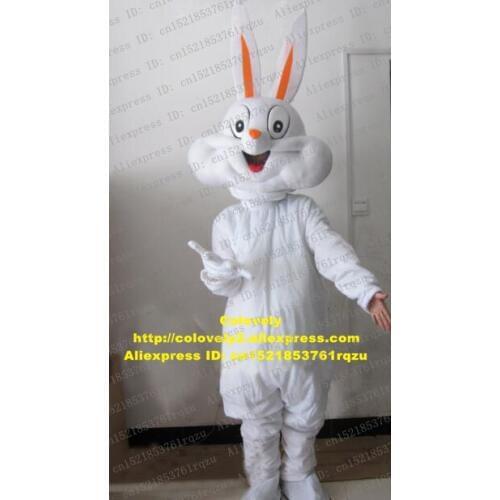 Childish Bugs Bunny Rabbit Hare Mascot Costume Adult Cartoon Character Whole Body White Inside Ear Pink Complacent Air ZZ3991