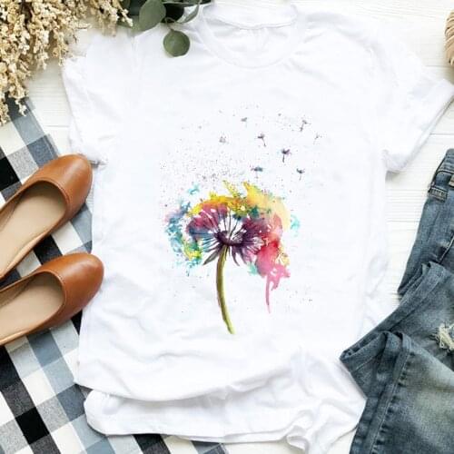 Summer T-shirts Dandelion graphic tshirt Women Fashion Top Female Short Sleeve t-shirt Femme Casual O-neck T-shirt Plus Size 3XL