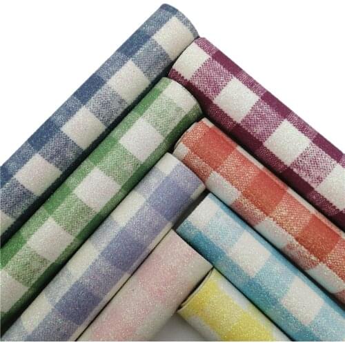 Tartan Plaids Printed Glitter Faux Vinyl Fabric Glitter Leather Sheets Felt Backing Glitter For Earrings Bow DIY 21X29CM GM3026B