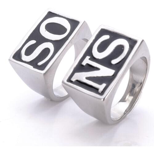 2Pcs Men SONS Ring 316L Stainless Steel SO NS Silver color Size 7-15 Wedding Biker Motor Ring