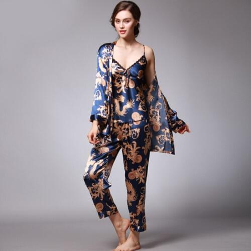 3PCS Sleepwear Set Ladies' Lingerie Home Clothing Summer Nightgowns Women Kimono Bathrobe Mujer Pijama size M-XXXL TZ013