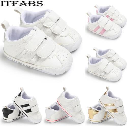 Fashion Newborn Baby Boy Girl Soft Sole White Pram Shoes Trainers Size 0-18M Fashionable Newest 2019