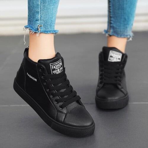 High-level PU Leather Womens Sport Shoes Women Sneakers Womens Running Shoes Sports Women Black Sneackers Jogging Flat E-1472