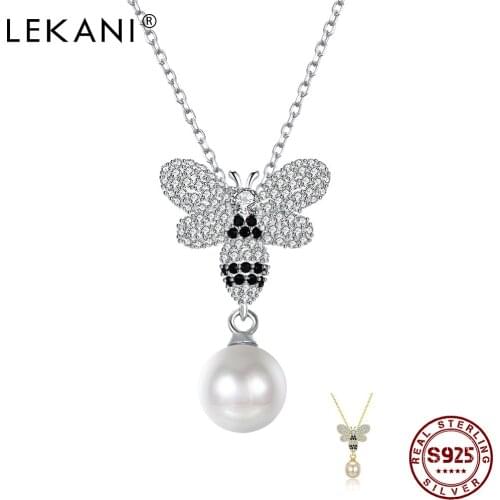 LEKANI 925 Sterling Silver Necklace For Women Butterfly Crystal Shell Pearl Pendant Elegant Collarbone Chains Fine Jewelry 2021
