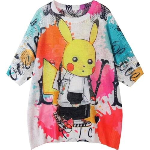 Nice Summer Fashion Tops Short Sleeve Print Thin Shirt Multi-color Kawaii Cartoon Japanese Cute Summer Clothes Knitted Sweater