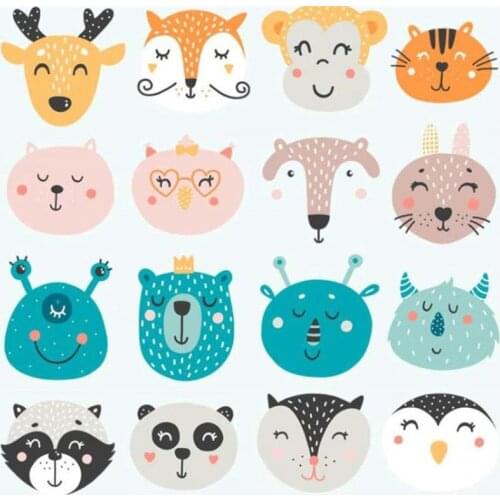 Cute PVC Patch 16pcs animal head deal with it Clothes Heat Transfer Printing T shirt baby iron on patches for clothing Stickers