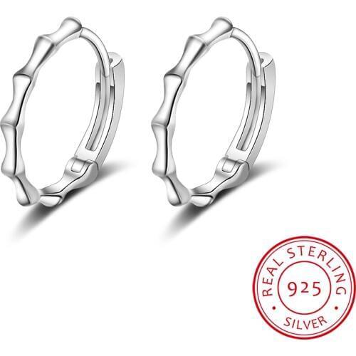 Minimalist 925 Sterling Silver Bamboo Earrings Hoops For Women Girls New Arrival Trendy Silver Jewelry Joyas De Plata 925 Brinco