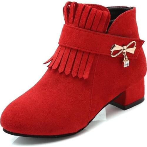 Girls Fashion Boots Leather Sport Shoes For Children High Heel Warm Boots Short Soft Bottom Princess Snow Boots Kids Sneakers