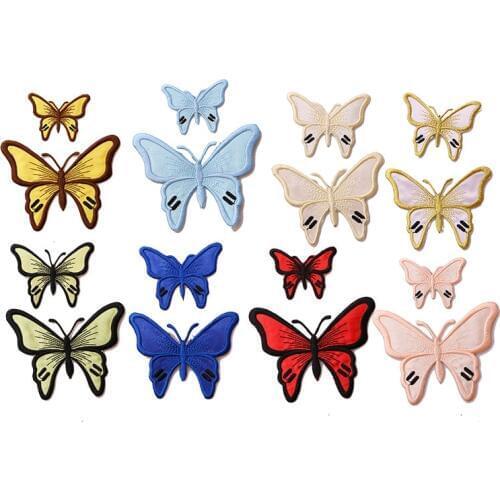 Set of 2 for sale butterfly icon Embroidered Iron on Patches for Clothing DIY Stripes Clothes Patchwork Stickers Custom Badges