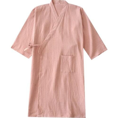 New Japanese-style Kimono Spring and Summer New 100% Cotton Crepe Ladies Thin Nightgown Men Bathrobe Robe Home Service Pajamas