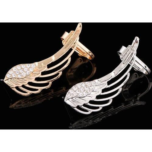 New American&European Popular Punk Jewelry Full Rhinestone Crystal Metallic Statement Feather Ear Cuffs Clip Earring