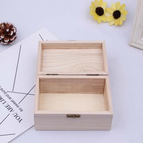 Plain Wood Wooden Square Hinged Storage Boxes Craft Gift Box Solid Wood Home Storage Box Practical 3 Sizes