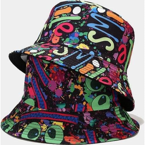 Bucket-hats Women Man Print Hip Hop Sunscreen Fisherman Cat Cotton Fashion Anti-sun Casual Panama Hat 2021 Spring Summer New