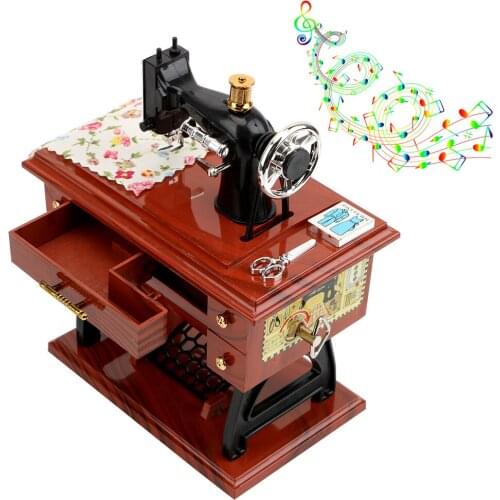 Plastic Mini Sewing Machine Style Music Box Hand Crank Vintage Music Boxes Christmas Gift New Year Gift Birthday Gifts