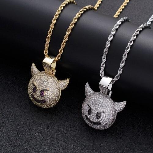 Hip Hop Little Devil Expression Pendant AAA Cubic Zirconia Copper Metal Chain Pendant Necklaces Accessories Women Men Jewelry
