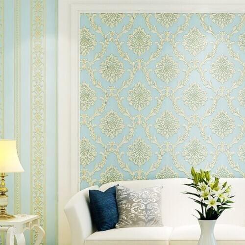 European Style 3D Embossed Damask Wallpaper Roll Living Room Bedroom Striped Non-woven Wallpaper Home Decoration Papel De Parede