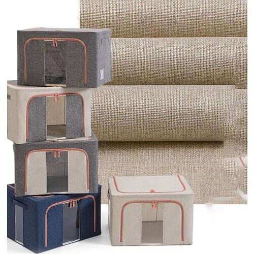 2021 New Washable Cotton Linen Fabric Folding CD Storage Box Foldable Bins Toys Organizer With Lid Storage Basket Laundry Basket