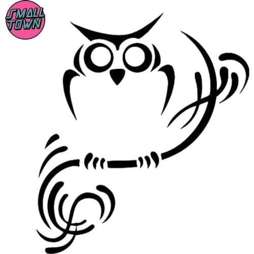 Small Town 14.4cm*16.3cm Owl On Branch Cartoon Car Sticker Vinyl Car-Styling Black/Silver S3-6267
