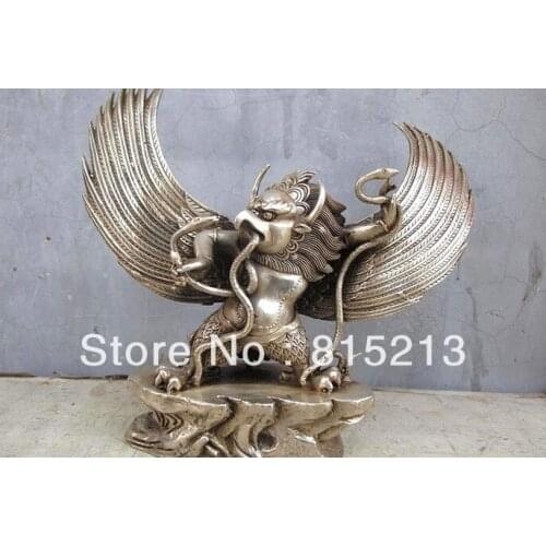 Wang 000320 Tibet Buddhism White Bronze Silver Mirs Garuda God Buddha Statue