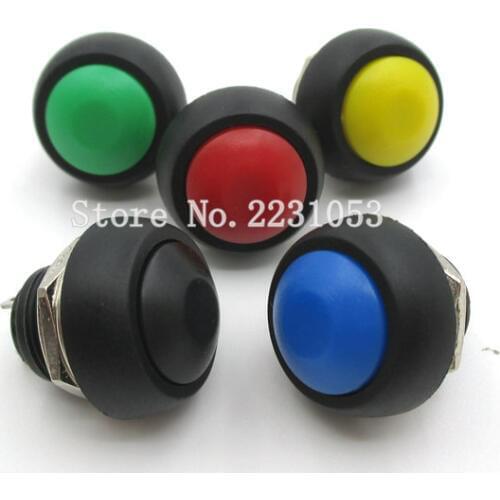 5PCS/LOT Black/Red/Green/Yellow/Blue 12mm Waterproof Momentary Push Button Switch 3A 125V / 1A 250V Reset Switch PBS-33B