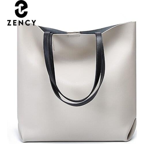 Zency Soft Genuine Leather Womens Handbag Fashion Classic Style Female Shoulder Bag Large Capacity Travel Outdoor Bucket Bags