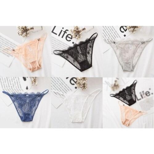 Women Sexy Comfortable Briefs Solid Color Sexy Lace Adjustable Low-Waist Girl Transparent Panties