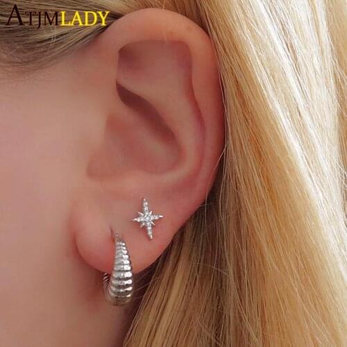 Gold Filled Minimal Delicate CZ Paved Cute Small Earring Stud For Girls 925 Sterling Silver 10mm Sunburst Northstar Stud Jewelry