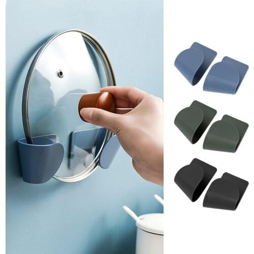 1 Pair Hanging Holder Storage Rack Plastic Stand Wall-Mounted Pot Lid Holder Cooking Tools Holder